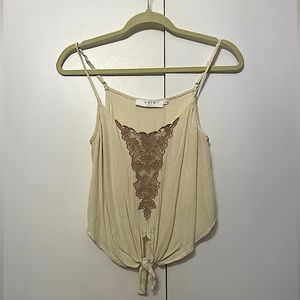 ASTR Tie Front Lace Detail Crop Tank